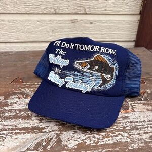 Vintage FISHING Trout trucker hat snapback mesh blue